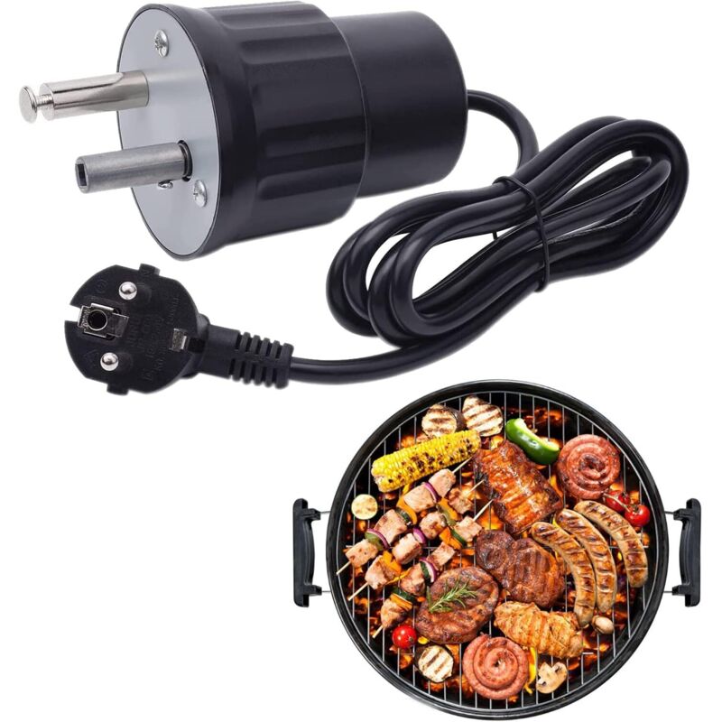 Elektrischer Grillspießmotor – Leichtes Aluminium – Maximale Belastung 24 Kg/cm – Variable Drehzahl 1 U/min – Europäischer Stecker