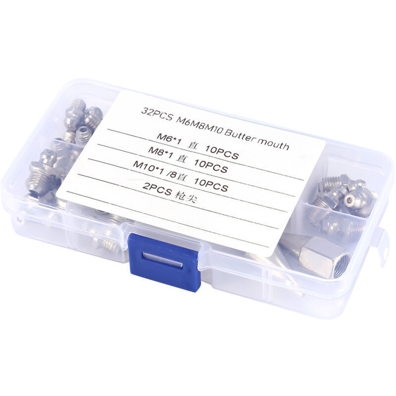 Hydraulik-schmiernippel-set, 32-teiliges Sortiment An M6/m8/m10 Messing-schmiernippeln Mit 2 Fettpressendüsen