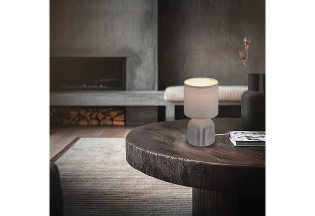 Briloner Leuchten Tischleuchte LED Tischlampe Keramik Schlafzimmer Wohnzimmer, Indoor Tischlampe mit Stoffschirm, 15x28cm(DxH)