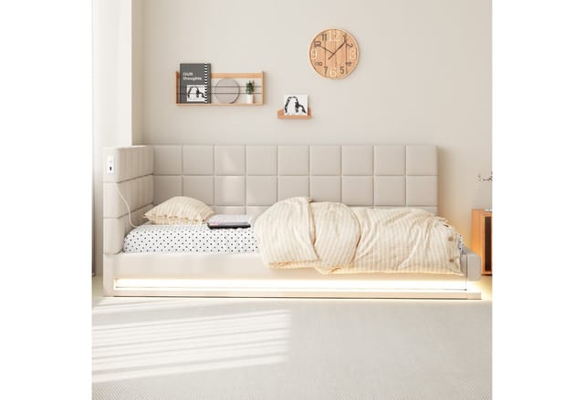 Merax Daybett mit LED und USB-Steckdose (1 tlg), Polsterbett Tagesbett Schlafsofa 90x200cm mit Lattenrost, Samt