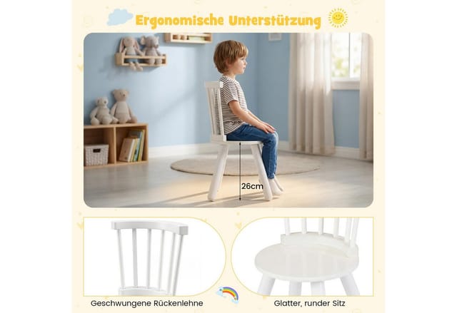 COSTWAY Kindersitzgruppe, (3-tlg), Kindertisch und 2 Stühle Set, Holz