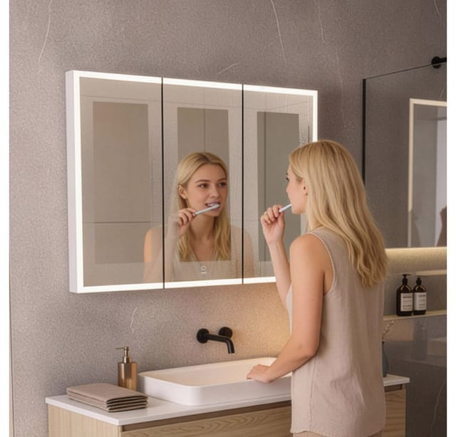 HOME DELUXE Badezimmerspiegelschrank LED-Spiegelschrank EVE - Größenauswahl inkl. Doppelsteckdose, Anti-Beschlag-System, Farbtemperaturwechsel