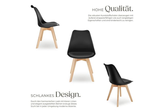 tectake Esszimmerstuhl Küchenstuhl Frederikke ergonomisch, mit Filzgleiter, 49x53x82 cm (Set, 6 St), Strapazierfähige Polsterung für großen Sitzkomfort