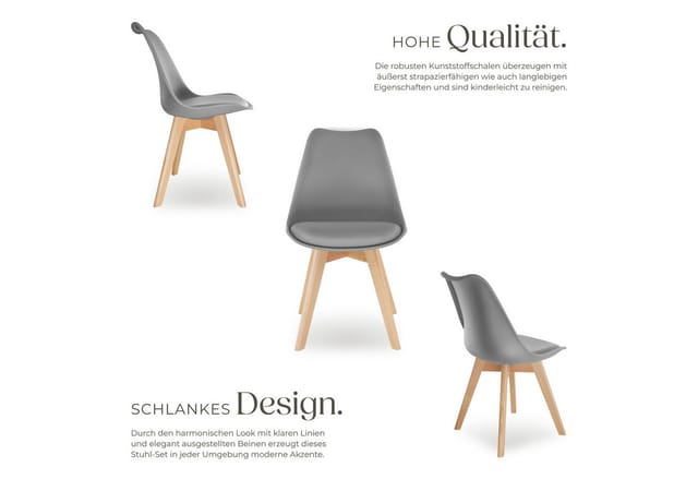 tectake Esszimmerstuhl Küchenstuhl Frederikke ergonomisch, mit Filzgleiter, 49x53x82 cm (Set, 2 St), Strapazierfähige Polsterung für großen Sitzkomfort