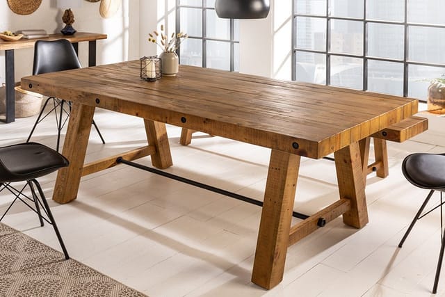 riess-ambiente Esstisch FINCA 165cm vintage braun - recyceltes Holz, recyceltes Massivholz · mit Querstrebe · Industrial · Pinienholz
