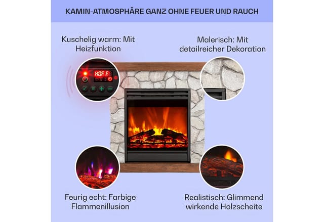 Klarstein Elektrokamin Lienz, elektrischer Kamin mit Heizfunktion Heizlüfter elektrischer Kaminofen