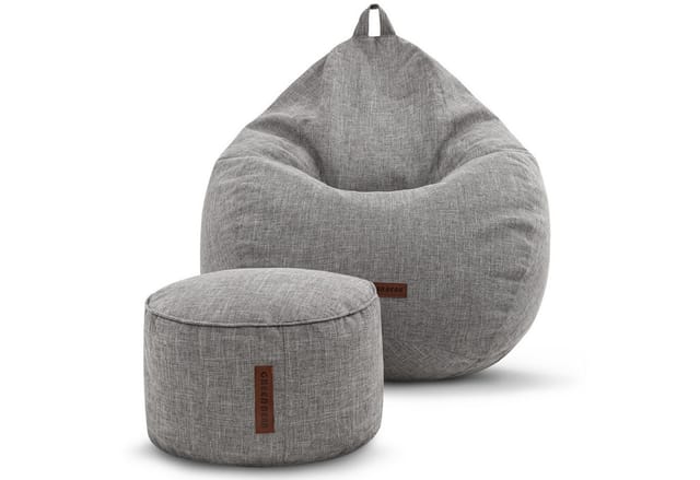 Green Bean Sitzsack Indoor Sitzsack L Home Linen + Hocker (2er Set Indoor Sitzsack 80x90x50cm + Sitzpouf 45x25cm mit EPS-Perlen Füllung -, Fußhocker Fußkissen Sitz-pouf Bodenkissen Liegekissen), Sitzkissen Lounge Chair Sitzhocker Relax-Sessel Bean Bag