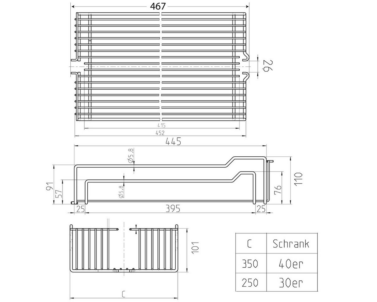 Kesseböhmer Einhängekorb Drahtkorb für Apothekerauszug Hochschrank DISPENSA (1 St), für 30er Apothekerschrank / 250 x 467 x 110 Bild 4
