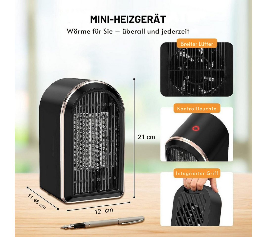 Diyarts Schnellheizlüfter, 1200 W, Hohe Effizienz & Energiesparend, 2s-Schnellheizen, Mini Heizer Bild 3