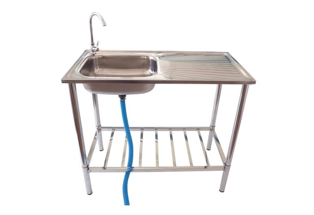 Lemodo Küchenspüle Outdoor Spüle, Edelstahl Spültisch mit Wasserhahn, 100/50,5 cm, Für den gebrauch im Freien geeignet
