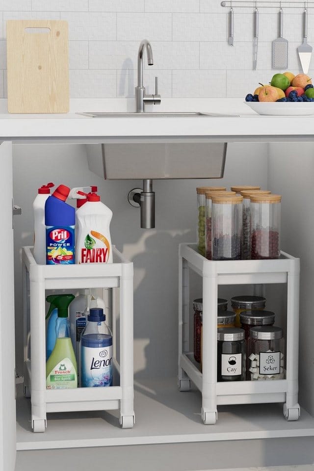 Luxury Bites Spülenunterschrank Flexibles Untertischregal mit Rollen, 2 Ebenen