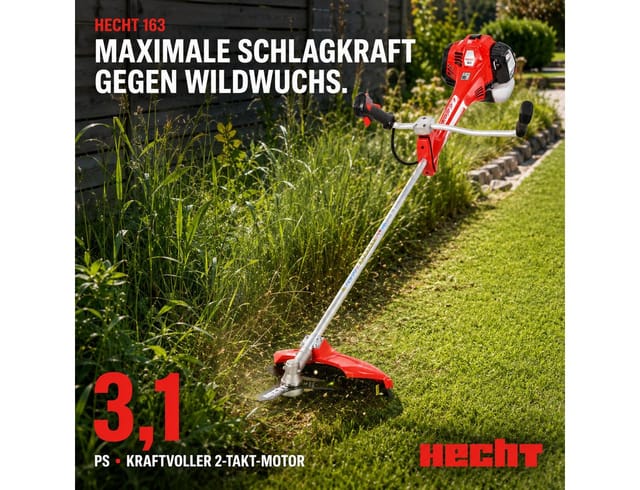 Hecht Benzin-Freischneider mit Tragegurt 3,1 PS, Auftipp-Automatik mit Fadennachführung, 25,5 cm Arbeitsbreite Messer, 42 cm Arbeitsbreite Faden, Profi Rasentrimmer mit 63,3 cm³