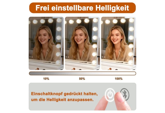Nettlife Schminkspiegel led mit beleuchtung 3 Lichtmodi Hollywood Style Beleuchtung und USB (3-farbig einstellbares Licht mit Memory-Funktion, 1-St., Touchscreen), 80*14*60cm Touch-Steuerung Musikfunktion Dimmbarer Kosmetikspiegel