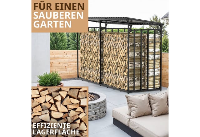LAWA Living and Lifestyle Kaminholzregal außen mit Dach Metall Abdeckung 1m XXL Brennholz Unterstand Outdoor, BxTxH:300.00x105.00x185.00 cm, verzinkt, wetterfest, anthrazit