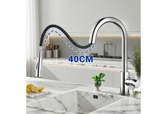 AICA Küchenarmatur Wasserhahn Küche mit Hochdruck, ausziehbar & 360° schwenkbar Einhebelmischer mit 2 Strahlarten, Mischbatterie für Spüle