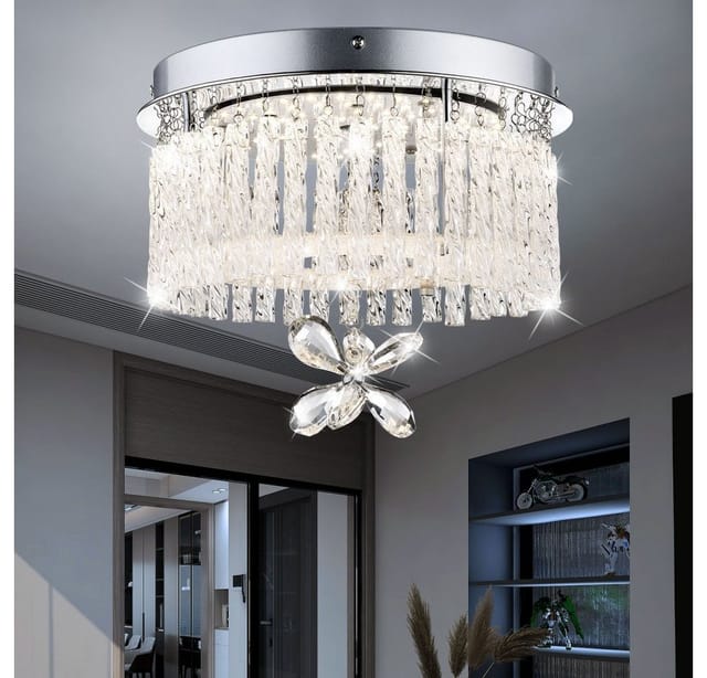 GLOBO LIGHTING LED Deckenleuchte, LED-Leuchtmittel fest verbaut, Neutralweiß, LED Decken Chrom Leuchte Kristall Glas Behang Wohn Ess Zimmer