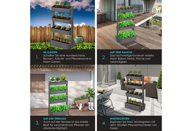 KESSER Hochbeet, mit Etagen Premium Blumenkasten Blumentreppe Gemüsebeet Blumenbeet