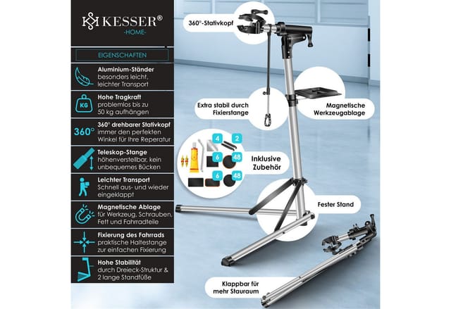 KESSER Fahrrad-Montageständer, Fahrradmontageständer Profi Reparaturständer Aluminium
