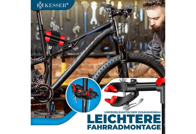 KESSER Fahrrad-Montageständer Profi Reparaturständer Fahrradständer bis 30kg Traglast, Fahrradmontageständer inkl. Tasche, Werkzeugschale & Magnetfach