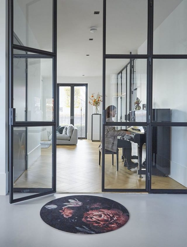 MD Entree Läufer Universal Teppichläufer Wohnzimmer Teppich, rund, Höhe: 8 mm, bei 30° waschbar, anti-rutsch, Ø 100 cm, Bella Rosa, schwarz
