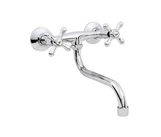 Hydroland Spültischarmatur Retro Zweigriffmischer Spültisch- / Waschtischarmatur für Wandmontage Chrom