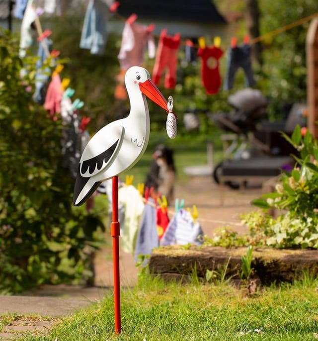 goki Gartenstecker Blumenstecker Storch mit Babytuch XL