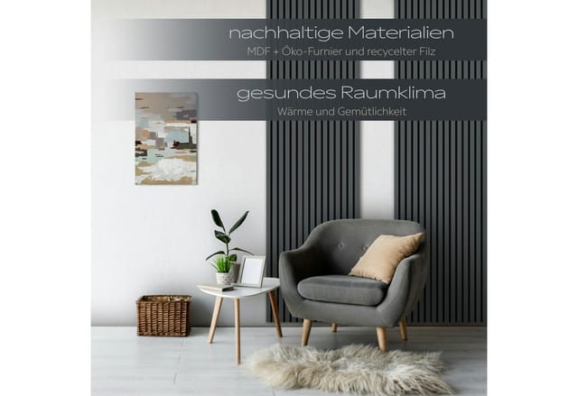 Hexim Wanddekoobjekt AP05 (Akustikpaneele 4 Stück 278x60cm Holz Comfort - flexible Lamellenwand MDF Wandpaneele Lamellenverkleidung Wandverkleidung schalldämmend 6.68m² Black Lead)