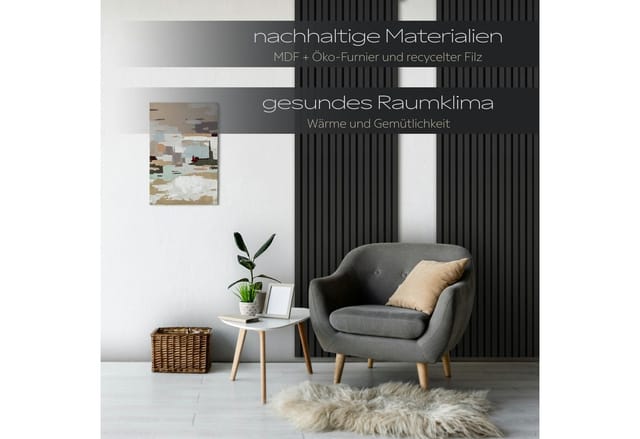 Hexim Wanddekoobjekt AP12 (Akustikpaneele 6 Stück 278x60cm Holz Comfort - flexible Lamellenwand MDF Wandpaneele Lamellenverkleidung Wandverkleidung schalldämmend 10.02m² Black Edition)