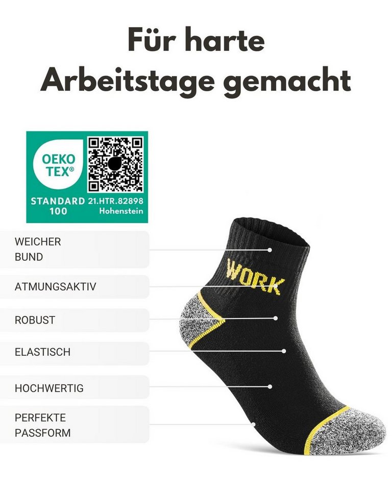 sockenkauf24 Arbeitssocken Herren Kurze Premium WORK Quarter Socken mit Komfortbund, verstärkt (5-Paar) gepolsterte Sohle, ohne Naht, Ferse & Fußspitze verstärkt Bild 4