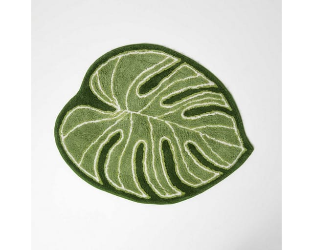 Homescapes Badematte Badvorleger Blatt 65 x 80 cm – Grüne Badematte, 100 % Baumwolle, Höhe 20 mm, 65 x 80 cm