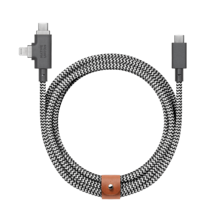 Native Union Belt Cable Duo Pro 240w - Usb-c - Usb-c / Lightning-kabel, 2,4 M (zebra)