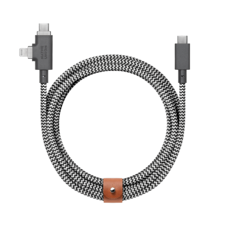 Native Union Belt Cable Duo Pro 240w - Usb-c - Usb-c / Lightning-kabel, 2,4 M (zebra)