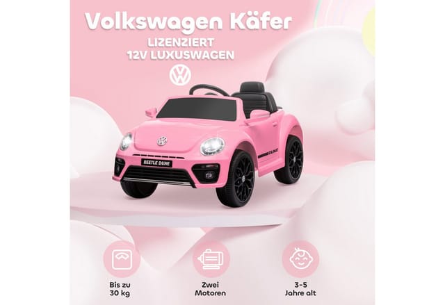 AIYAPLAY Elektro-Kinderauto 12V mit 2,4G Fernbedienung, LED-Lichtern, USB/MP3-Anschluss, Belastbarkeit 30 kg, (1-tlg), 3-5 km,h, für Kinder 3-5 Jahre, Rosa