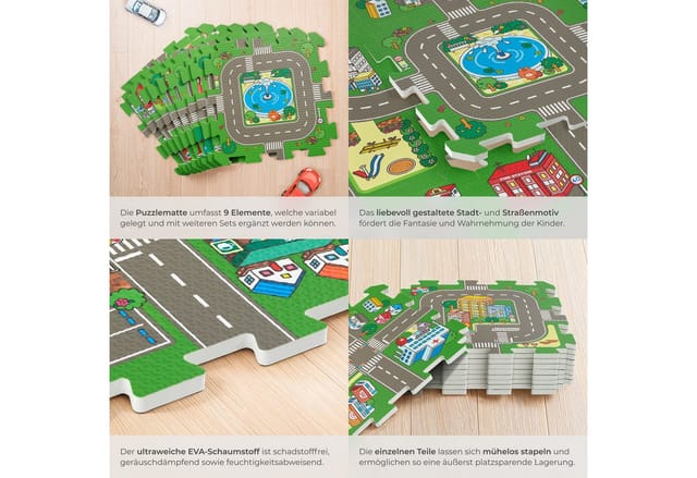 tectake Puzzlematte MyCity, (1-tlg., 9-tlg), 9-teilig, mit Stadt- und Straßenmotiv