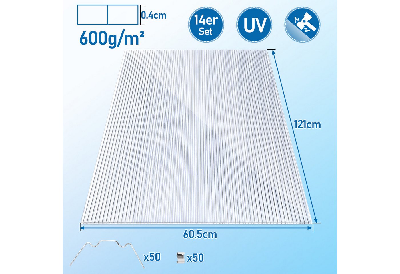 Clanmacy Doppelstegplatte Hohlkammerplatte Transparente Polycarbonat-Doppelschichtplatte, 4,00 mm, (14-St) Bild 2