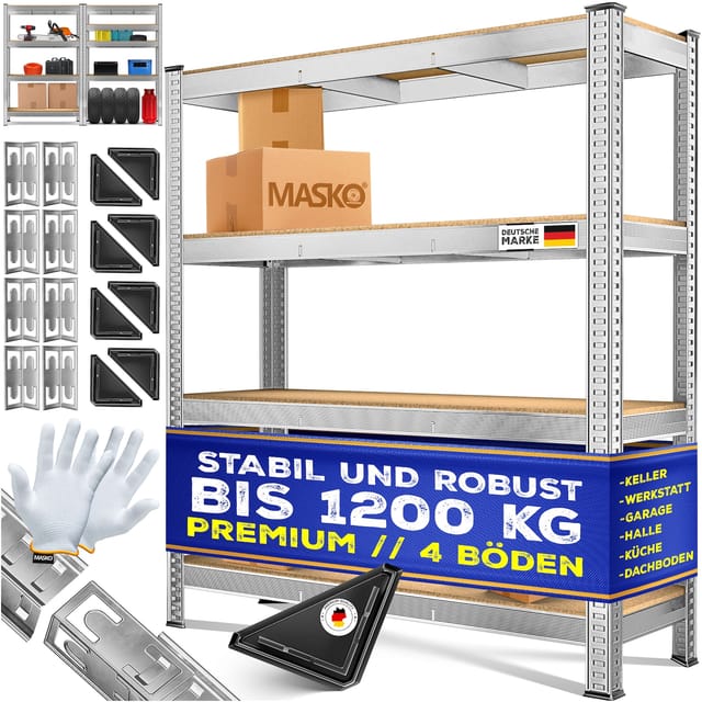 MASKO Schwerlastregal, Lagerregal 300 kg pro Regalboden belastbar MDF-Platte Regal aus Metall