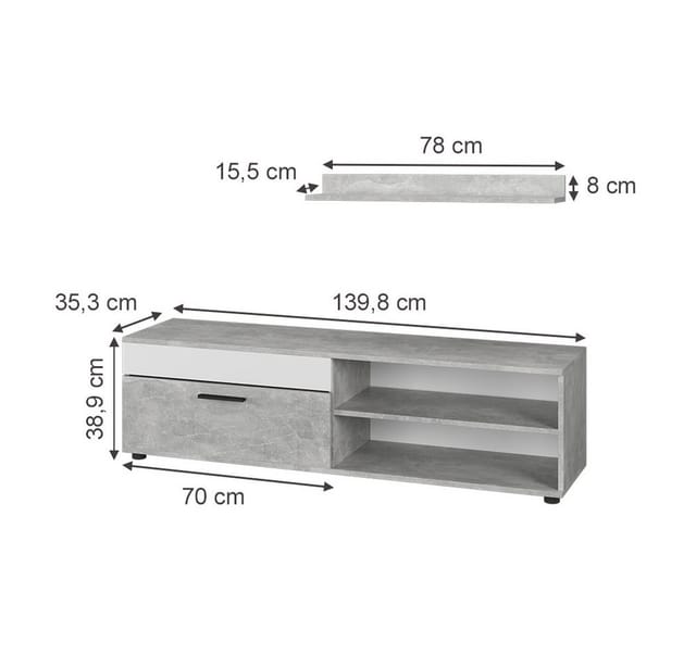 Vicco Wohnwand Berno, Beton/Weiß, mit 1 Klappe, (2-St)