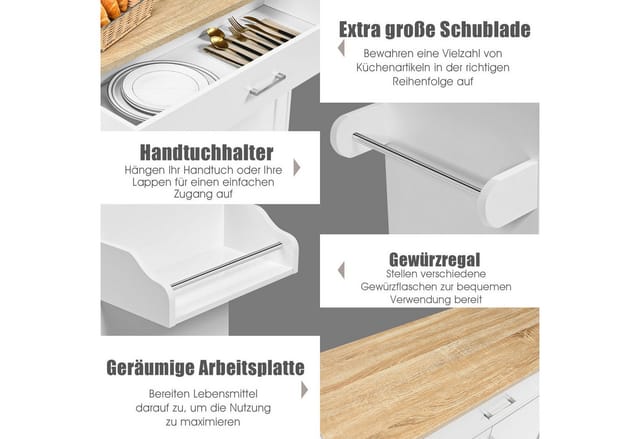 COSTWAY Küchenwagen, Servierwagen mit Arbeitsplatte & Handtuchhalter, Rollen