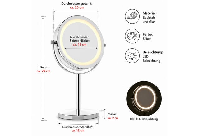Mucola Kosmetikspiegel LED 10 fach Schminkspiegel Makeup Spiegel Badspiegel (Stück, 1-St., Spiegel), 10 Fach Vergrößerung