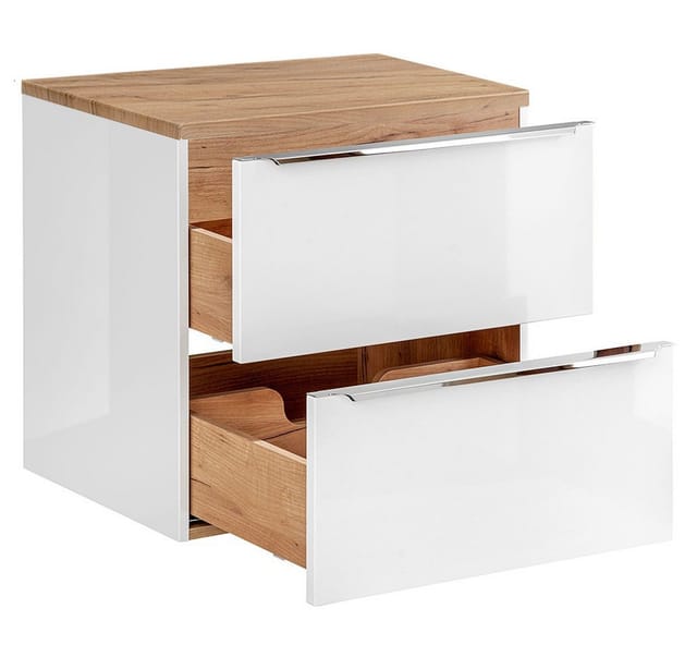 Lomadox Waschbeckenschrank TOSKANA-56 weiß mit Wotaneiche 61/59,5/46 cm