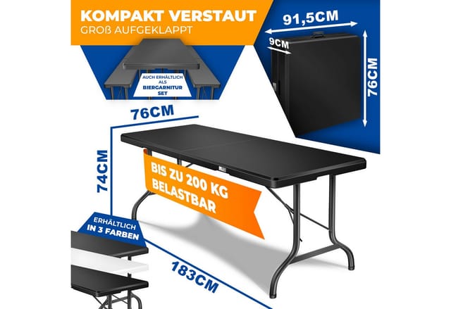 KESSER Tabletttisch, Buffettisch Tisch klappbar Kunststoff 183/220x76 cm Campingtisch