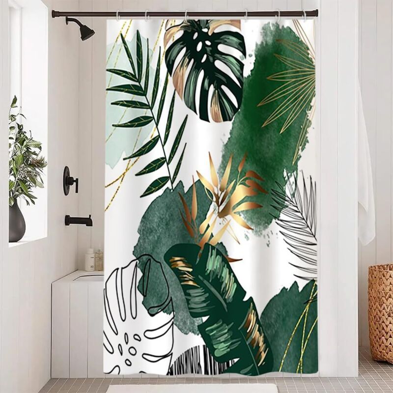 Duschvorhang 120 X 180 Cm, Anti-schimmel-duschvorhang, Tropisch-grünes Dschungelpalmenblattmuster, Waschbarer, Wasserdichter Stoff-badewannenvorhang Mit 8 Haken