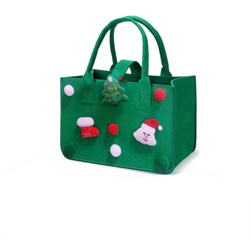 Einkaufstasche, 30 X 20 X 18 Cm Einkaufskorb Mit Griff, Rechteckiger Filzkorb Mit Griff, Wiederverwendbare Einkaufstasche Für Zeitungen (weihnachtsgrün)