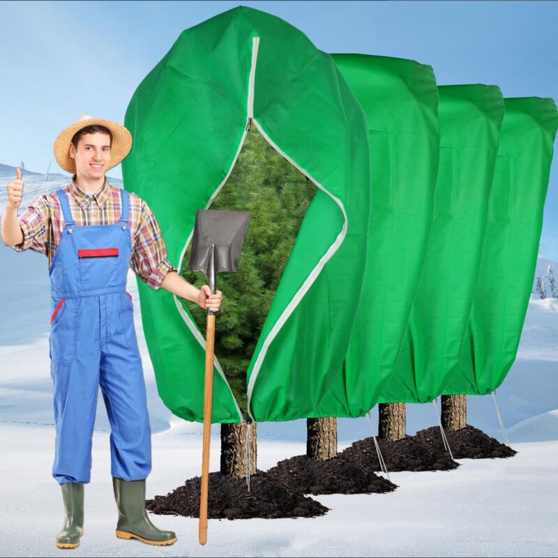 4-teiliges Winter-pflanzenschutzset, 120 X 180 Cm, Vlies-schutzplane, 80 G/m², Mit Kordelzug Und Reißverschluss Für Gartenpflanzen, Sträucher, Bäume Und Vegetation Im Freien