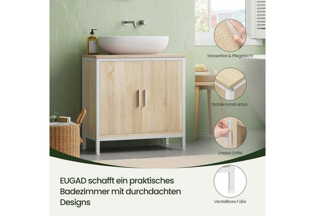 EUGAD Waschbeckenunterschrank (1-St) 60x60x30 cm aus Holzwerkstoff Metall