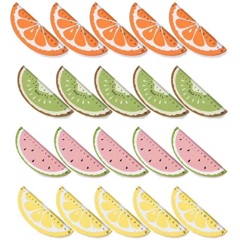 Set Mit 20 Farbenfrohen Holzlinealen – Kreative Früchteserie Für Kinder, Schüler Und Büro