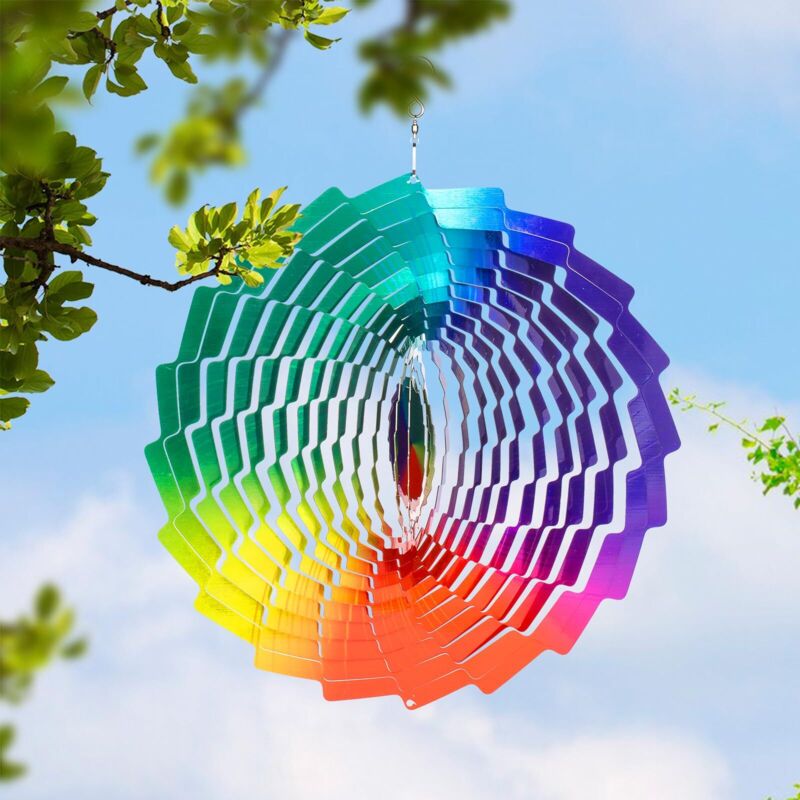 Hängende Regenbogen-windmühle Aus Metall – Gartendekoration – 30,5 Cm X 30,5 Cm – Edelstahl – Dekoration Für Außenbereich, Terrasse, Rasen Und Garten