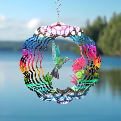 Künstlerische Windmühle Zur Gartendekoration, Kinetische 3d-skulptur Aus Edelstahl In Form Eines Kolibris Zum Aufhängen. Für Drinnen Und Draußen Geeignet, Auch Als Terrassendekoration.