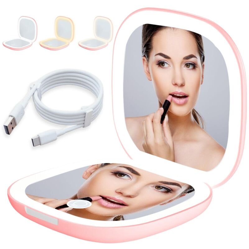 Led-taschenspiegel Mit 1-facher/10-facher Vergrößerung, Vergrößerungsspiegel Mit Beleuchtung, Reisespiegel Mit Einstellbarer Helligkeit Und Doppelseitiger Led-beleuchtung, Faltbar, Geschenk Für Mädche