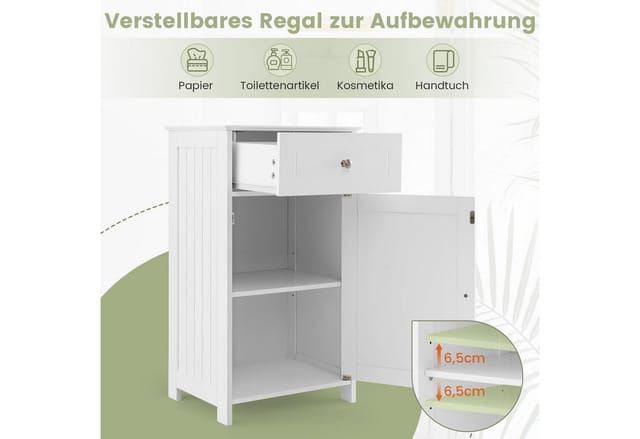 COSTWAY Badkommode mit Schublade & Tür, Badezimmerschrank verstellbare Ablage